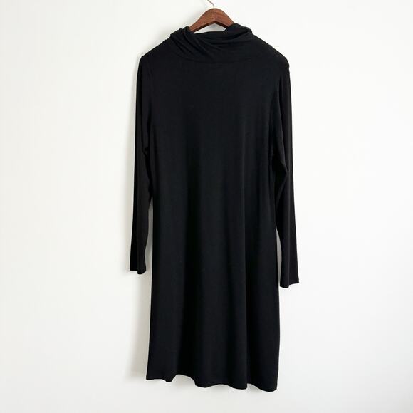 EILEEN FISHER Drape Cowl Neck Jersey Knit Dress Black Large Petite - Picture 6 of 9